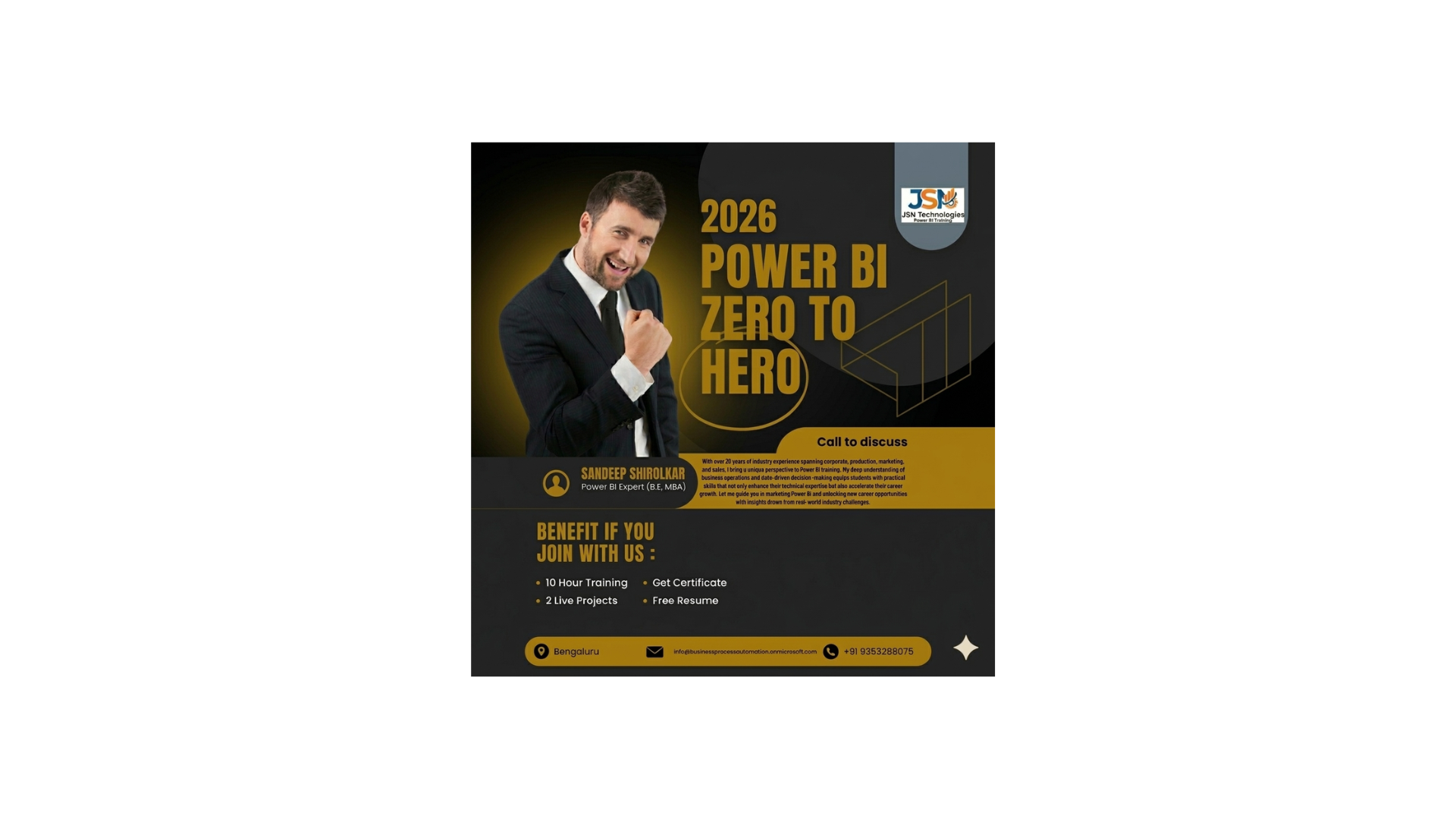 Power BI Zero to Hero beginner training poster by JSN Technologies